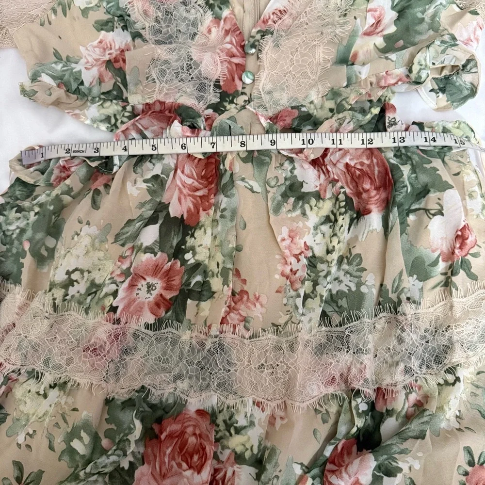 Floral print cutout long sleeve maxi dress with ruffle details - Picture 9 of 9